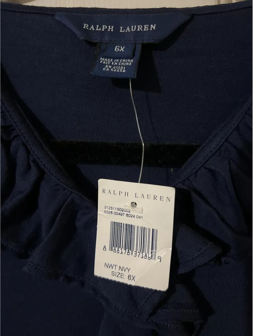 Ralph Lauren Girls Navy Blue Ruffle Collar Long Sleeve Top 6